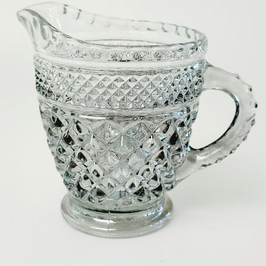 Anchor Hocking Glass Creamer Pitcher Wexford Smoke Gray Diamond Cut Design, USA Made