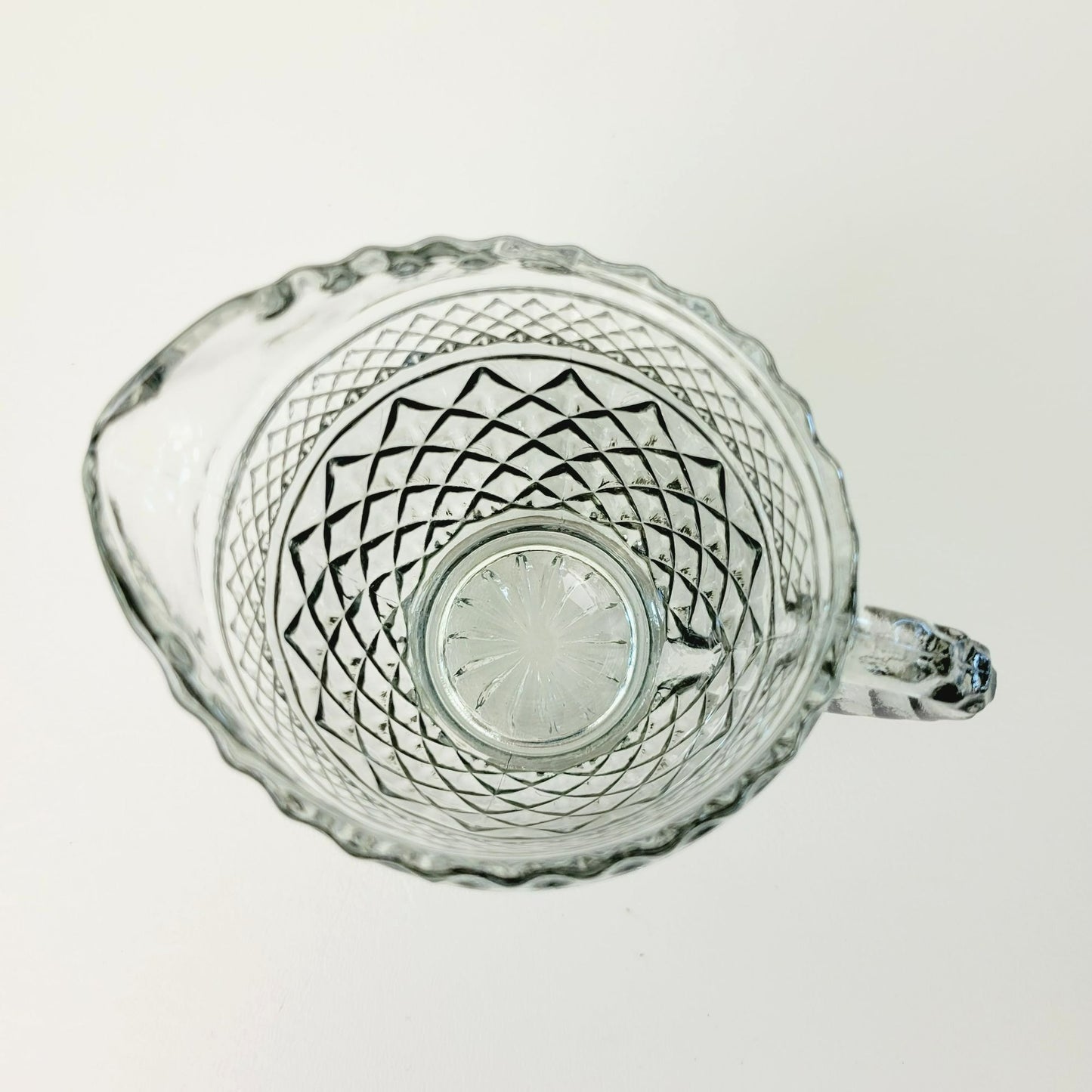 Anchor Hocking Glass Creamer Pitcher Wexford Smoke Gray Diamond Cut Design, USA Made