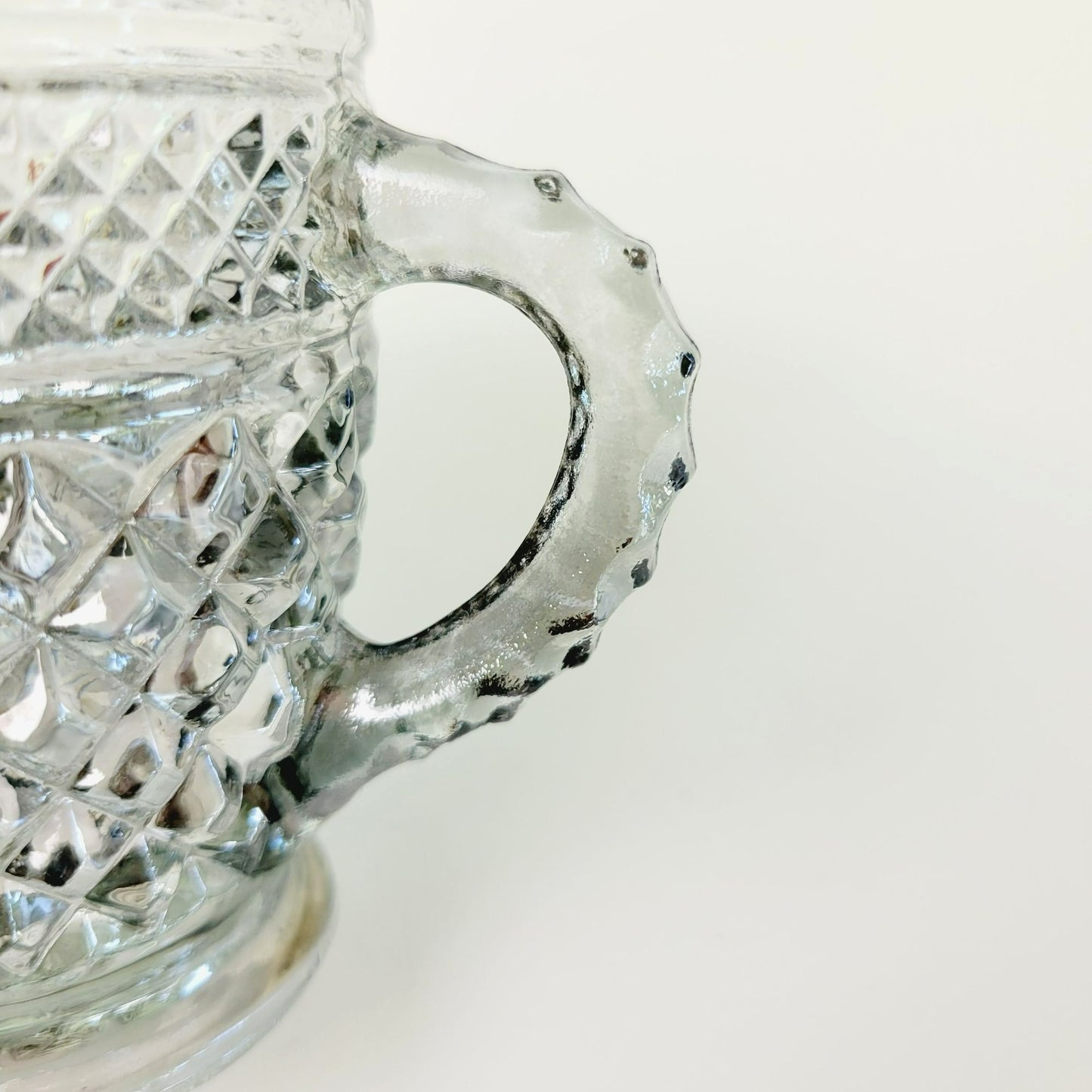 Anchor Hocking Glass Creamer Pitcher Wexford Smoke Gray Diamond Cut Design, USA Made
