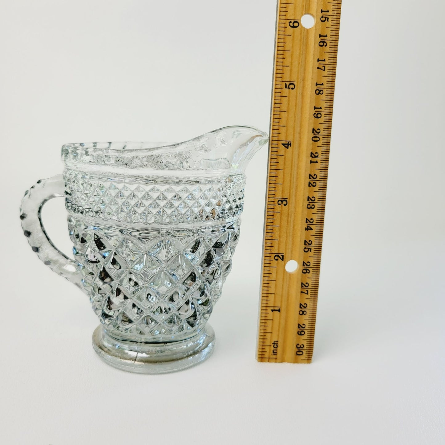 Anchor Hocking Glass Creamer Pitcher Wexford Smoke Gray Diamond Cut Design, USA Made