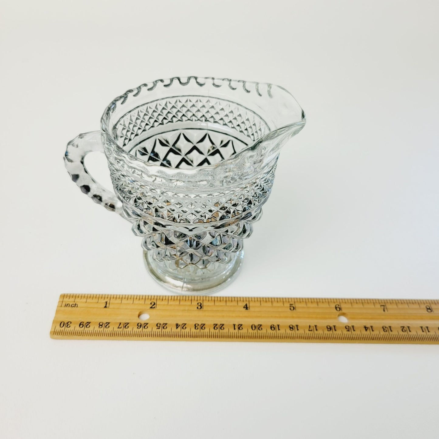 Anchor Hocking Glass Creamer Pitcher Wexford Smoke Gray Diamond Cut Design, USA Made