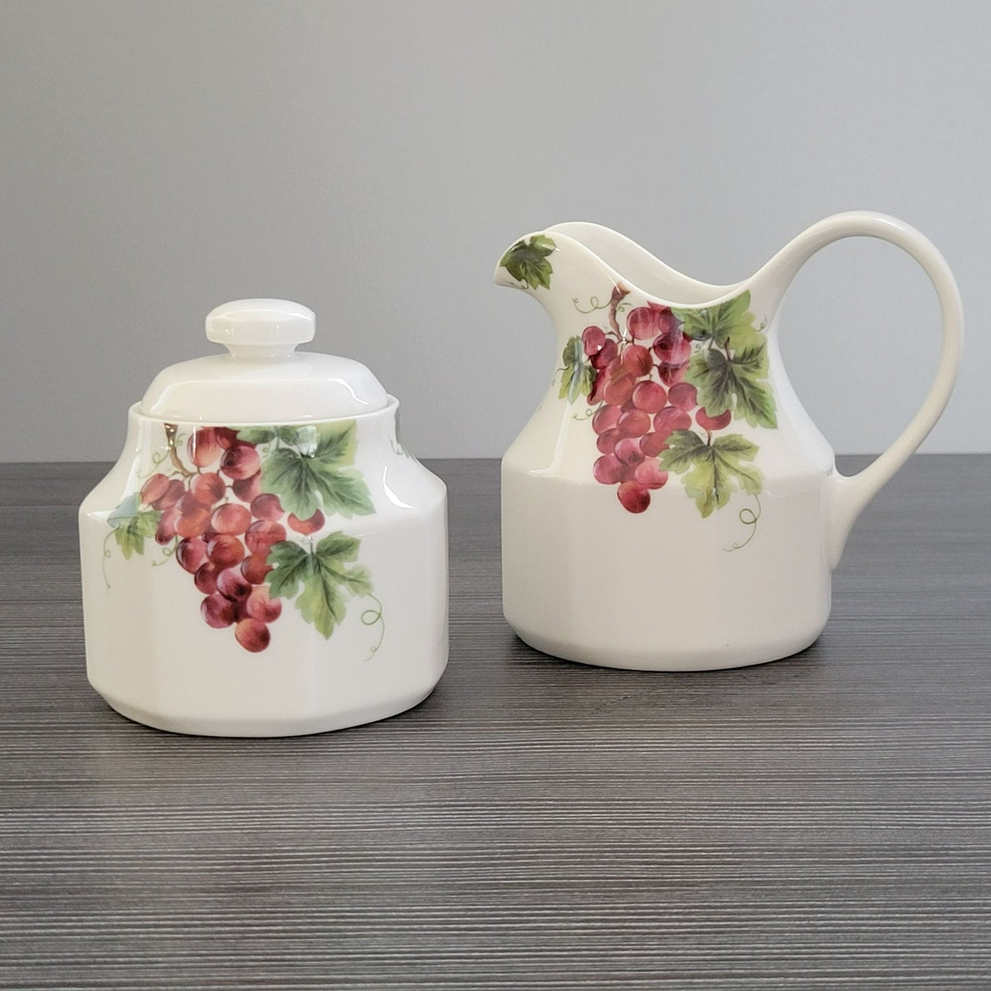 Royal Doulton Grape Creamer & Sugar Bowl, Vintage c.1990s England, Grape & Apple Design