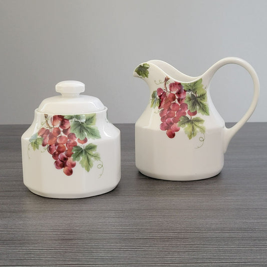 Royal Doulton Grape Creamer & Sugar Bowl, Vintage c.1990s England, Grape & Apple Design