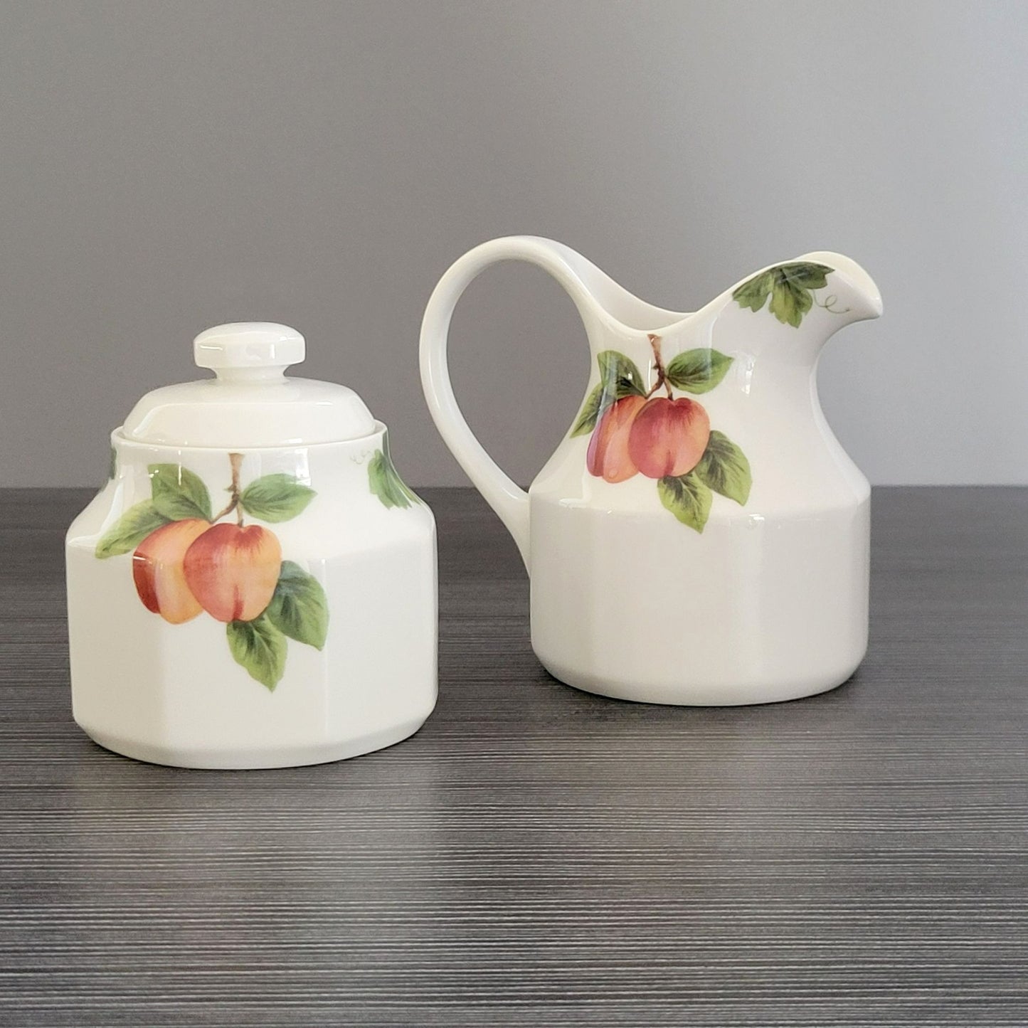 Royal Doulton Grape Creamer & Sugar Bowl, Vintage c.1990s England, Grape & Apple Design