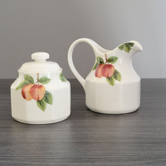 Royal Doulton Grape Creamer & Sugar Bowl, Vintage c.1990s England, Grape & Apple Design