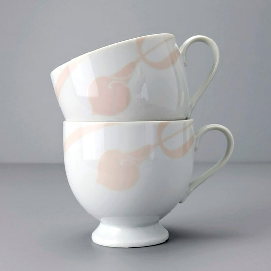 Retro Mikasa Classic Flair Peach Footed Cup Set of 2, Calla Lily Pattern on Footed Teacup, Made in Japan