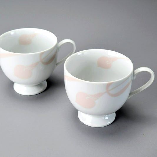 Retro Mikasa Classic Flair Peach Footed Cup Set of 2, Calla Lily Pattern on Footed Teacup, Made in Japan