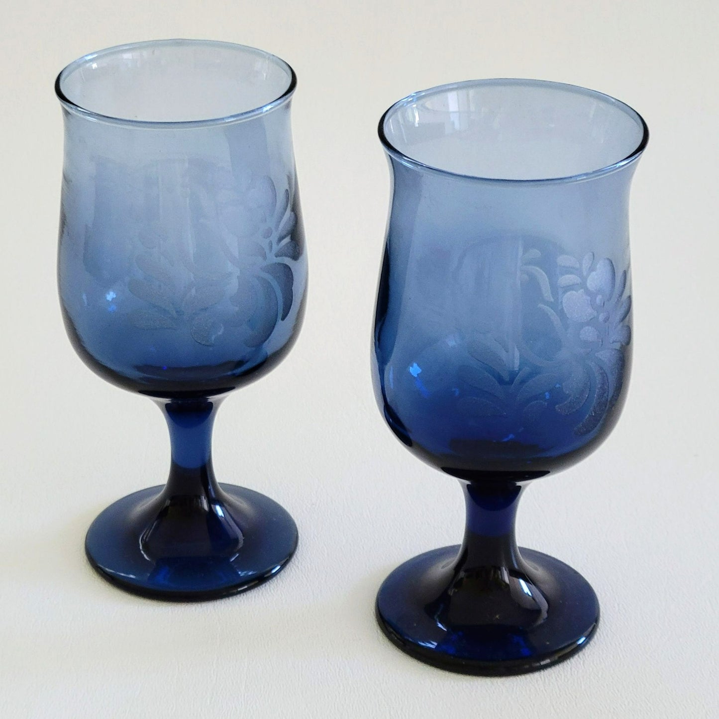 Pfaltzgraff Folk Art Blue Wine Glasses, Set of 2, USA Made
