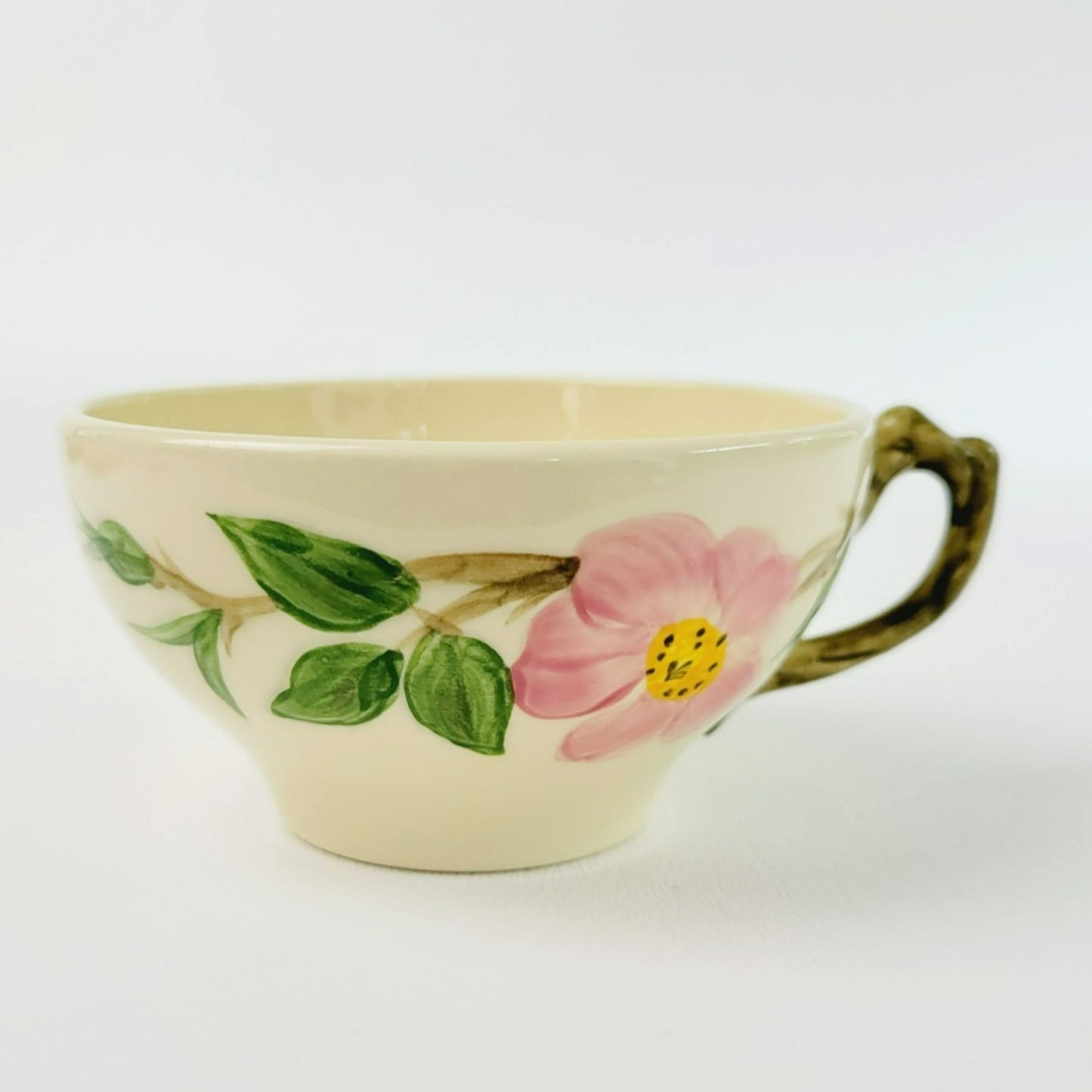 Franciscan Desert Rose Teacup & Saucer, 2 Sets, Hand Painted & Embossed Pink Floral, c.1949-53 USA