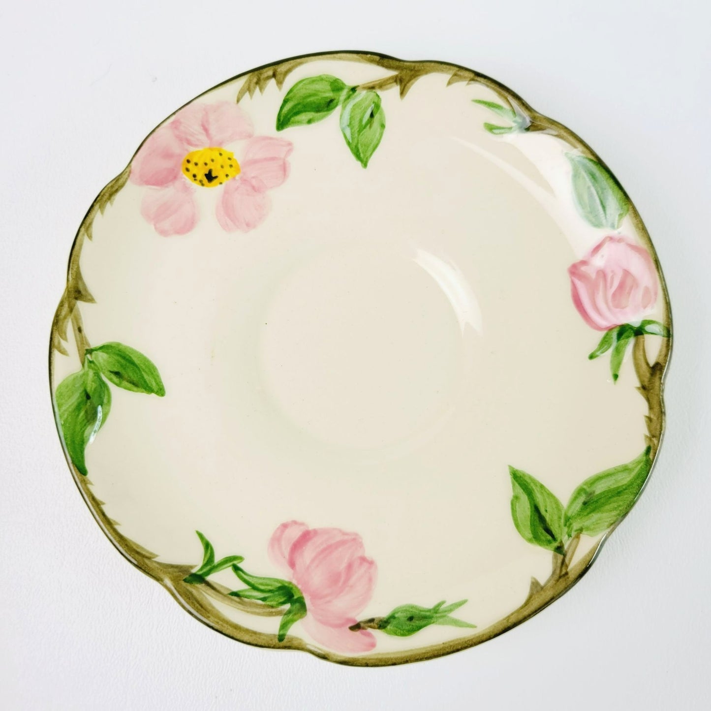 Franciscan Desert Rose Teacup & Saucer, 2 Sets, Hand Painted & Embossed Pink Floral, c.1949-53 USA