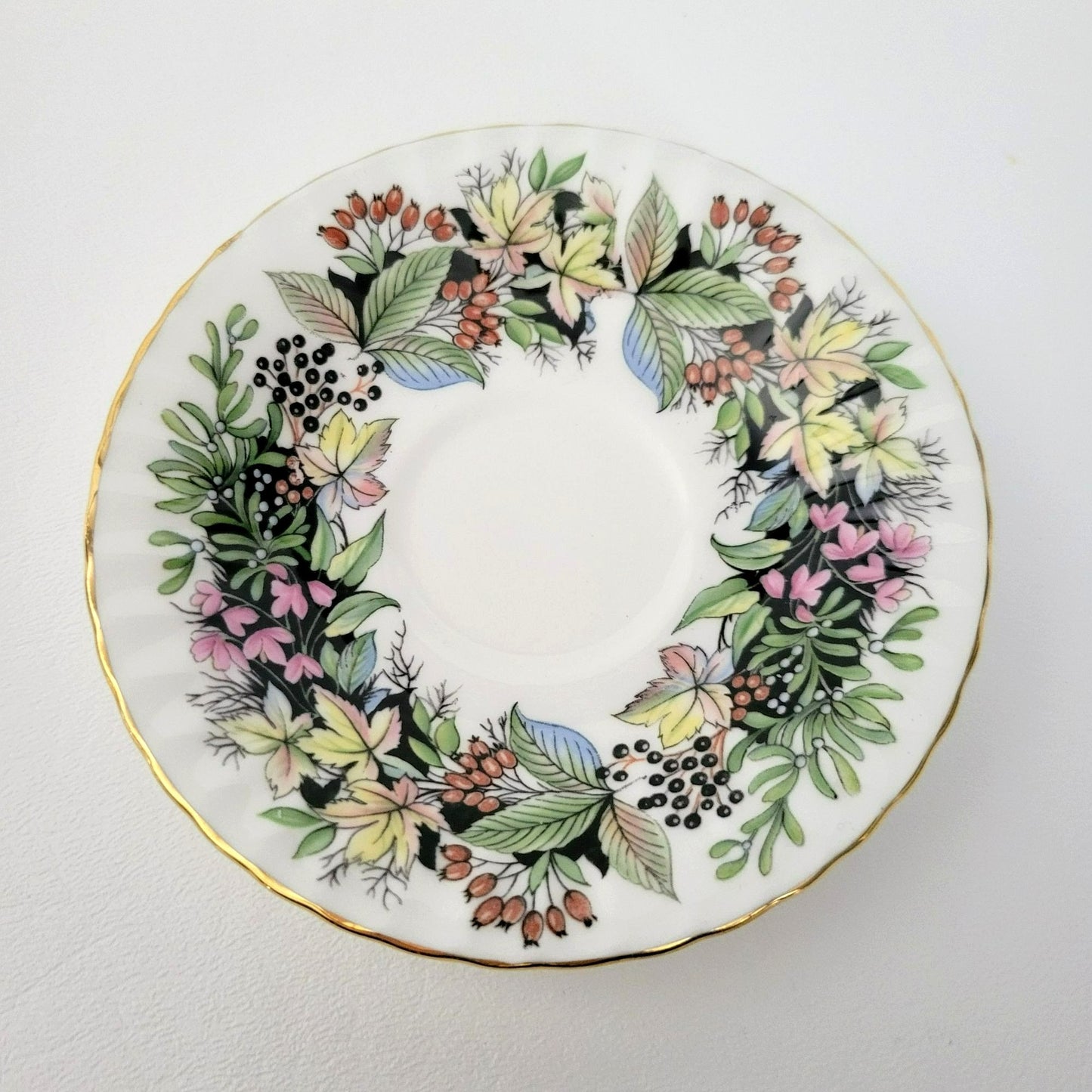 Paragon Demitasse Cup & Saucer, Pink Floral and Green Leaves, By Appointment to Her Majesty The Queen, c.1938-52 England