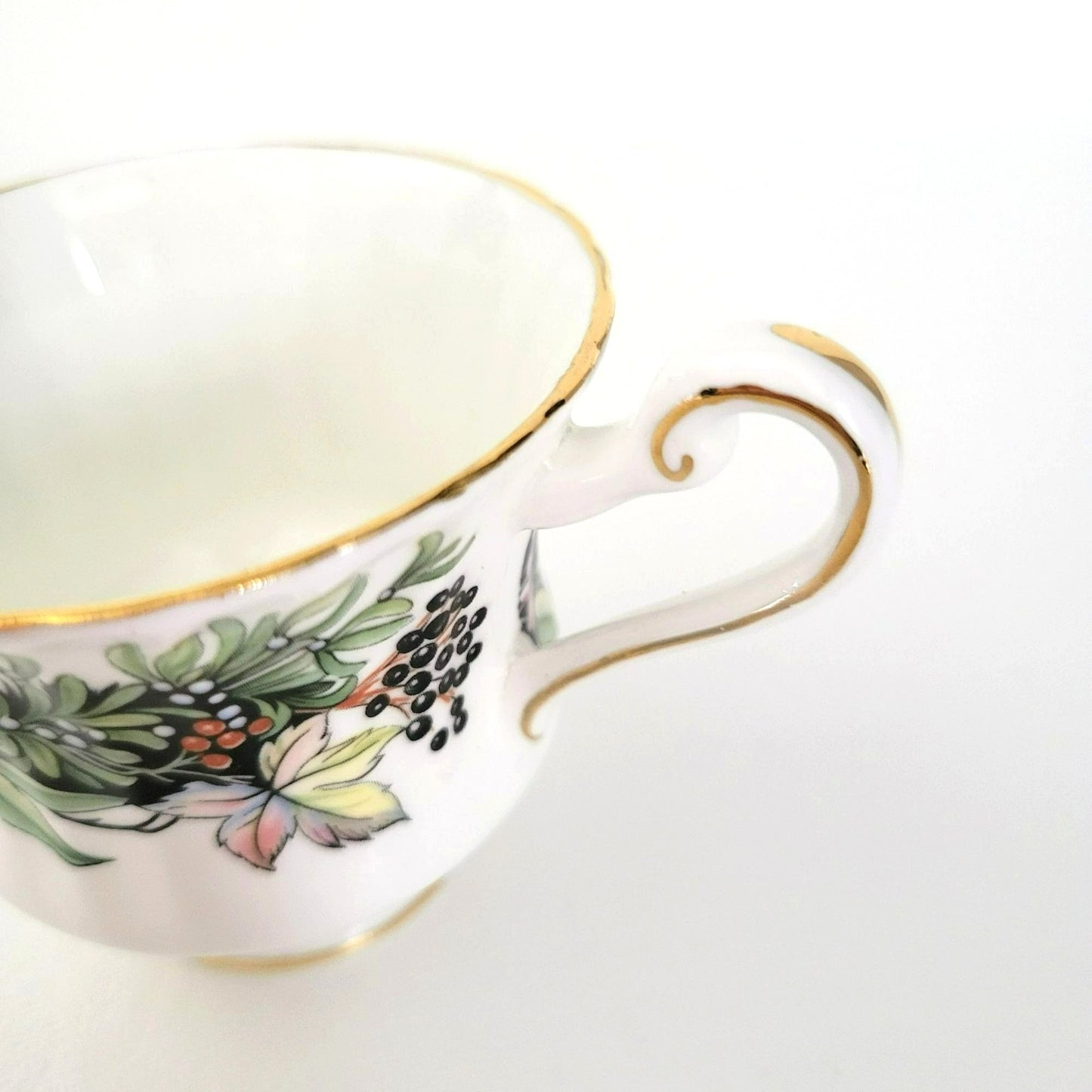 Paragon Demitasse Cup & Saucer, Pink Floral and Green Leaves, By Appointment to Her Majesty The Queen, c.1938-52 England