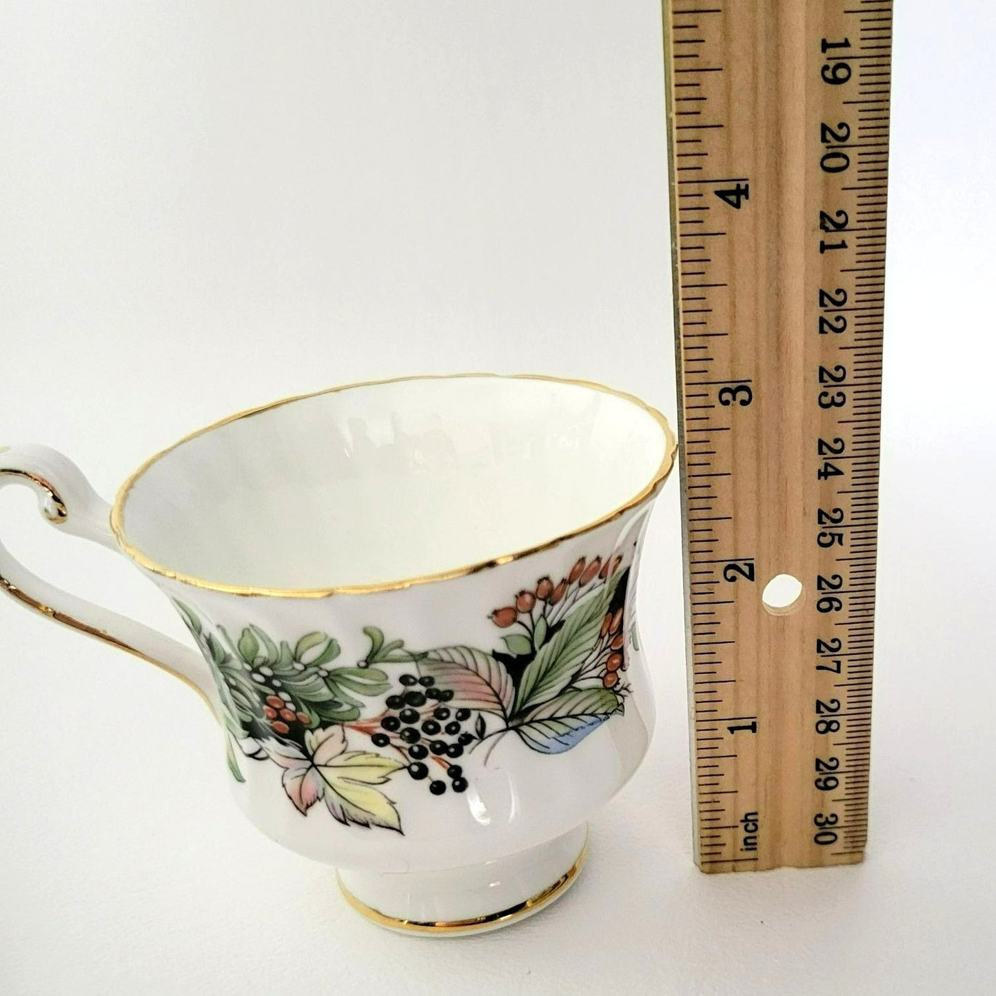 Paragon Demitasse Cup & Saucer, Pink Floral and Green Leaves, By Appointment to Her Majesty The Queen, c.1938-52 England
