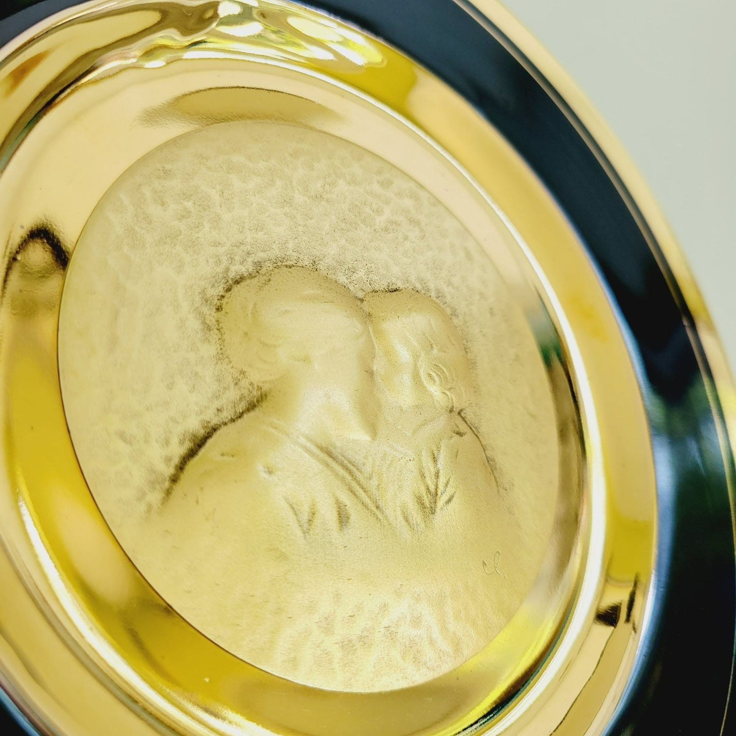 Vintage Japanese Chokin Mother and Child Plate, 18K Gold Over Copper, Gold & Black, 1983 Limited Edition