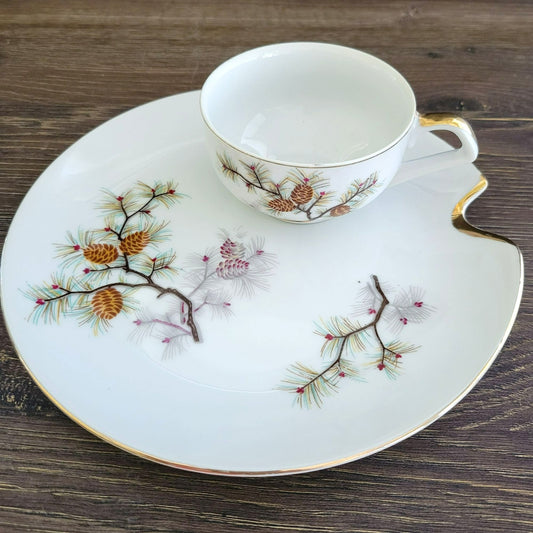 Vintage Pinecone Teacup & Snack Tray, Set of 3