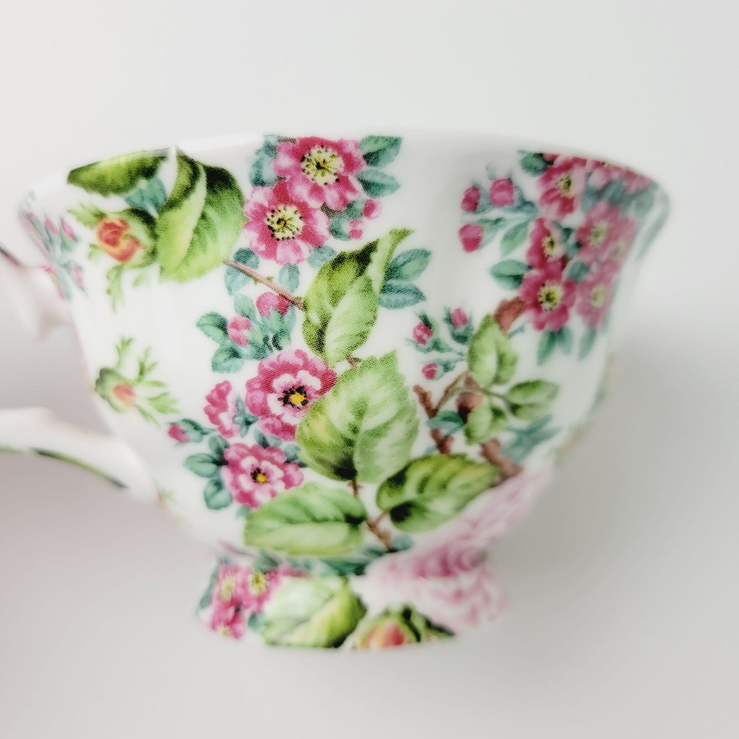 Fairmont Empress Rose Garden Teacup, Saucer & Plate, Pink Orange & Green Floral