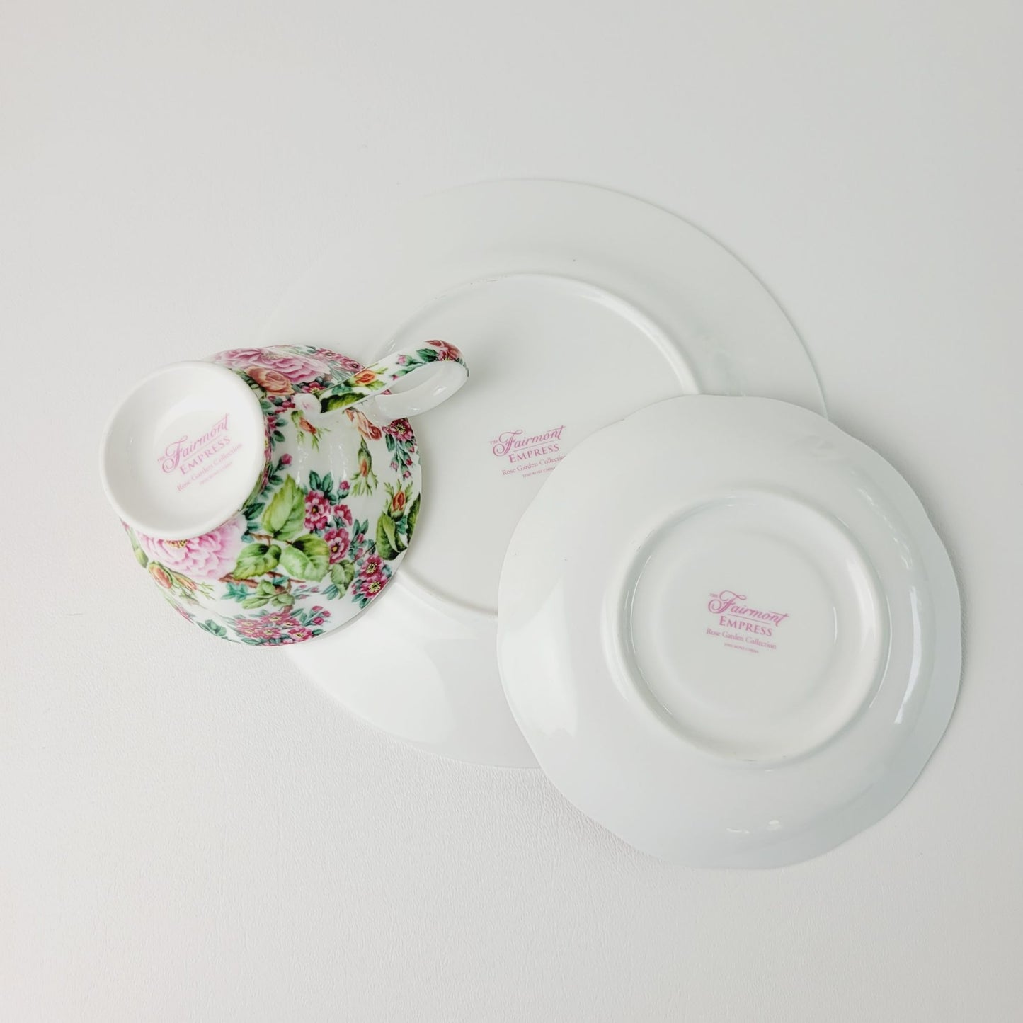 Fairmont Empress Rose Garden Teacup, Saucer & Plate, Pink Orange & Green Floral