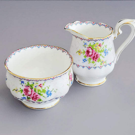 Royal Albert Petit Point Mini Creamer & Sugar Bowl, England c.1932-97