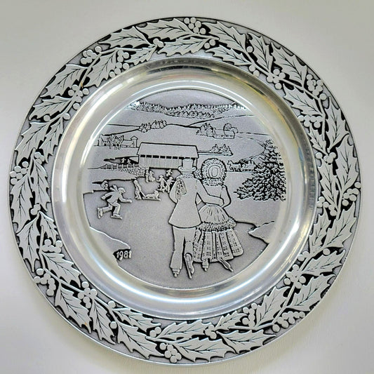Wilton Ice Skating and Holly Pewter 1981 Annual Plate