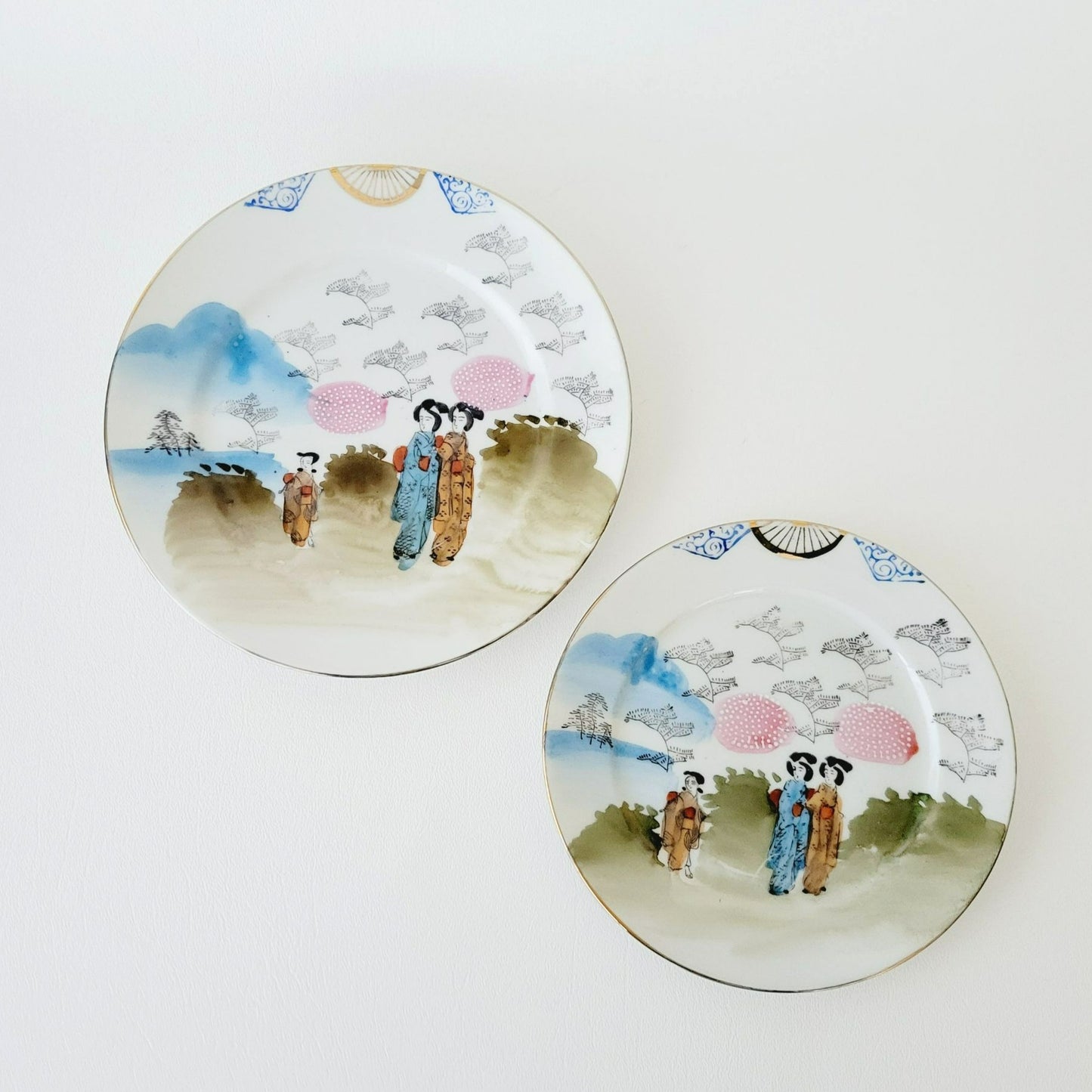 Vintage Japanese Kutani Geisha Girls Salad & Bread Plate Set of 2