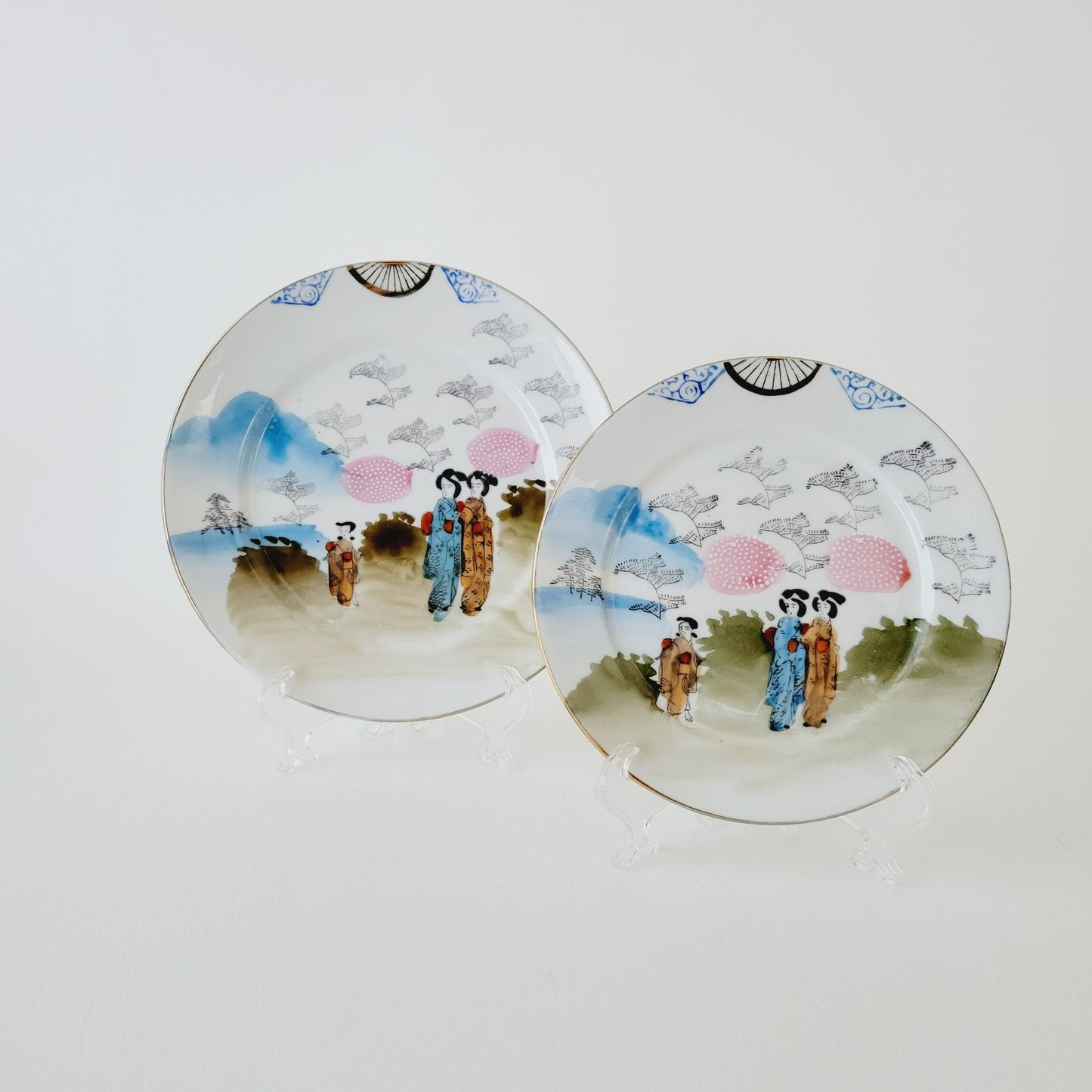 Vintage Japanese Kutani Geisha Girls Salad & Bread Plate Set of 2
