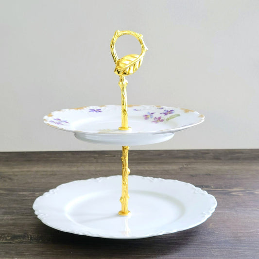 Mismatched Limoges Floral 2-Tiered Dessert Stand