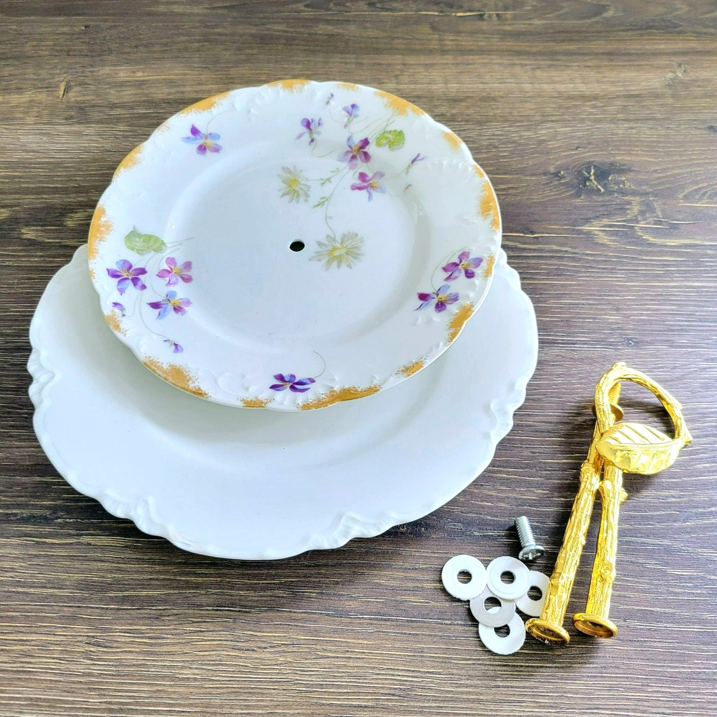 Mismatched Limoges Floral 2-Tiered Dessert Stand