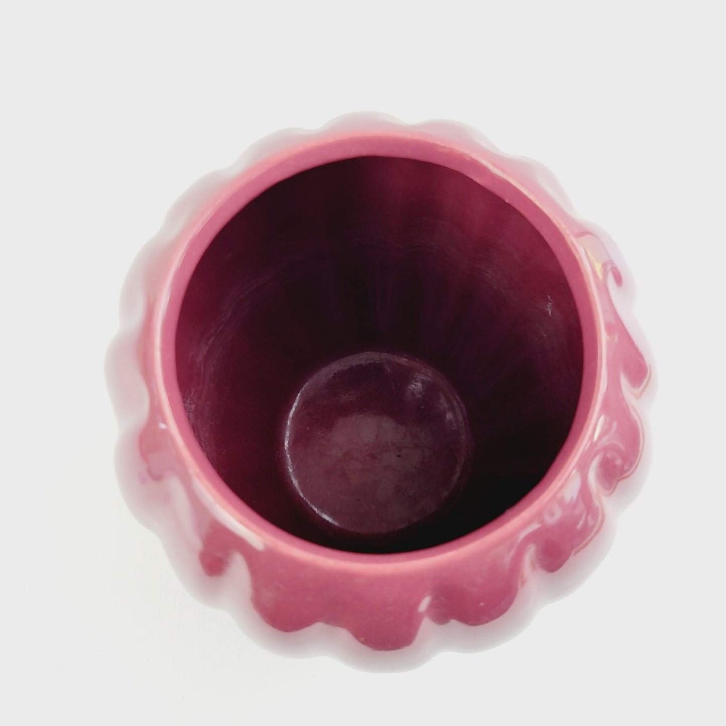 Burgundy Red Ribbed Ceramic Flower 7.5" Vase