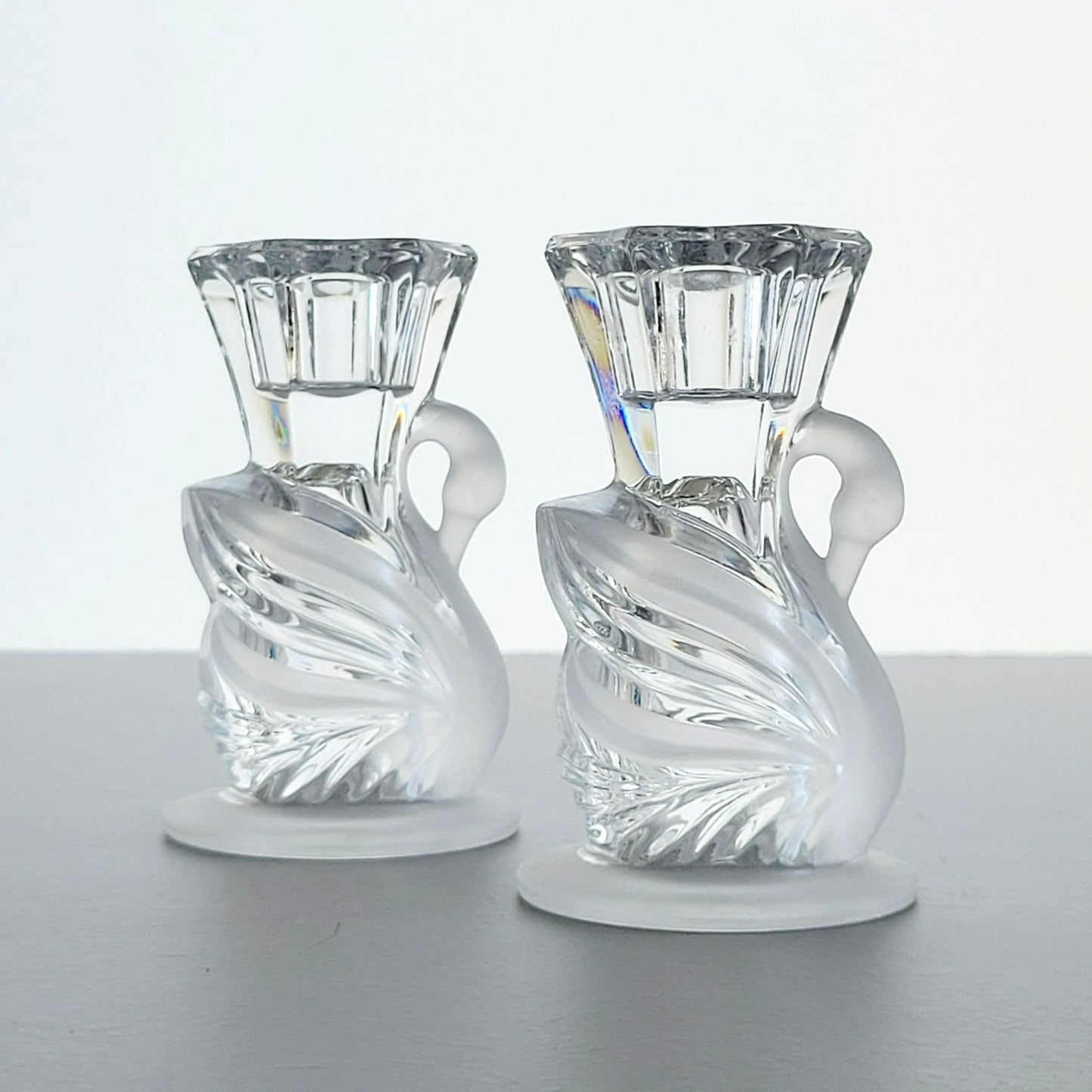 Crystal Swan Taper Candlestick Holder, SET of 2