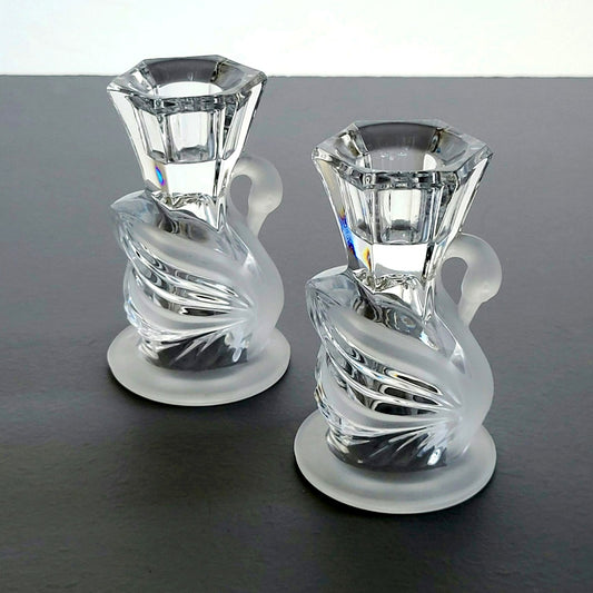 Crystal Swan Taper Candlestick Holder, SET of 2