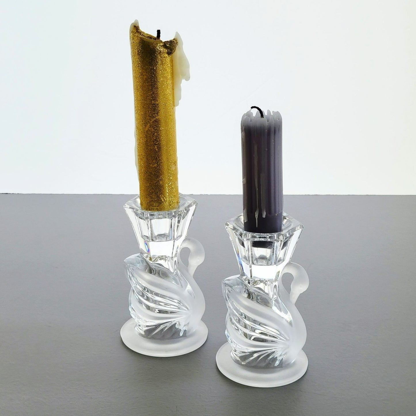 Crystal Swan Taper Candlestick Holder, SET of 2