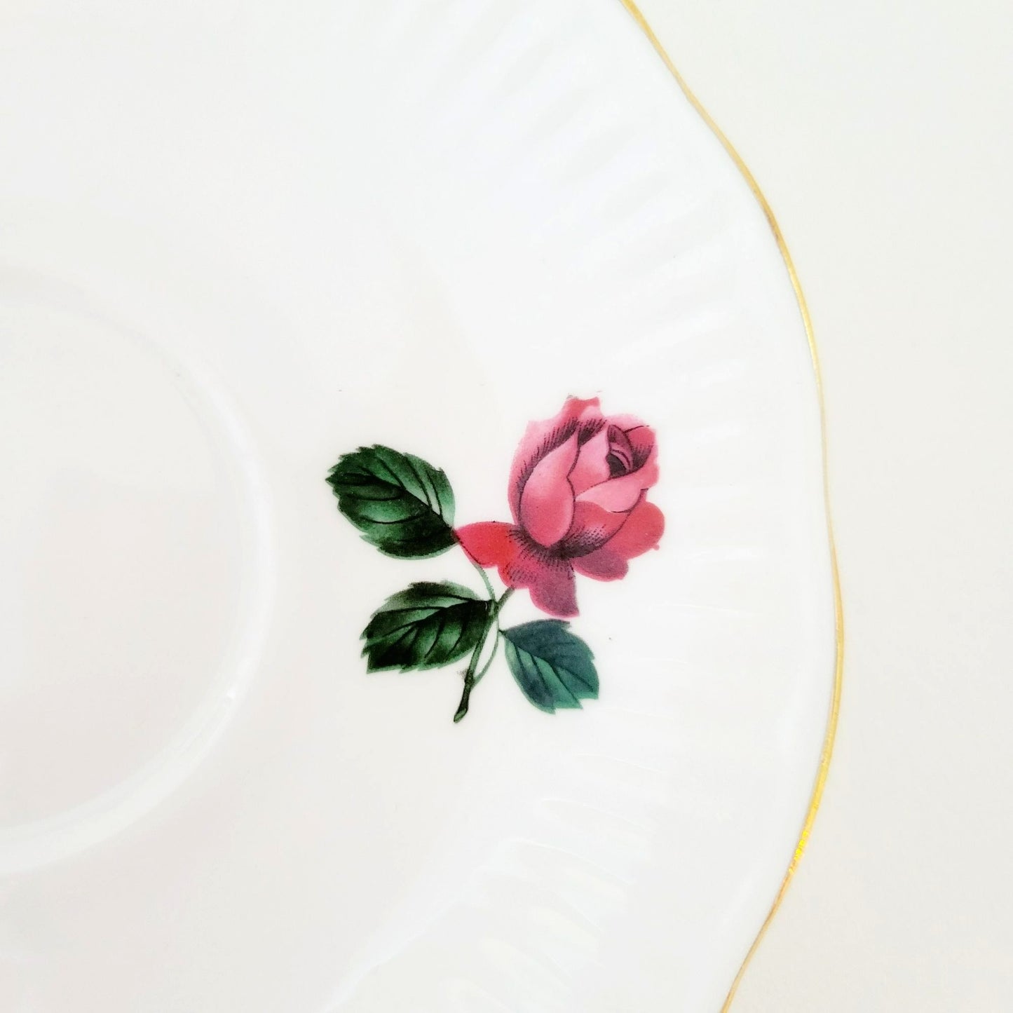 Royal Dover Burgundy Red Rose Teacup & Saucer, Footed with Gold Trim and Ribbed Edging, English Bone China