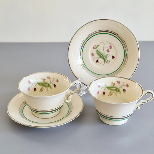 Syracuse "Coralbel" Floral Teacup & Saucer, 2 Sets, c.1949-67 USA