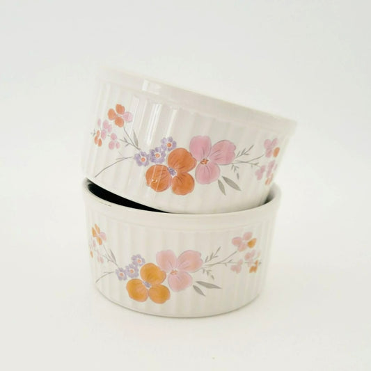 Galleria Collection Pink Floral Ramekin Bowl Set of 2, c.1985 Japan