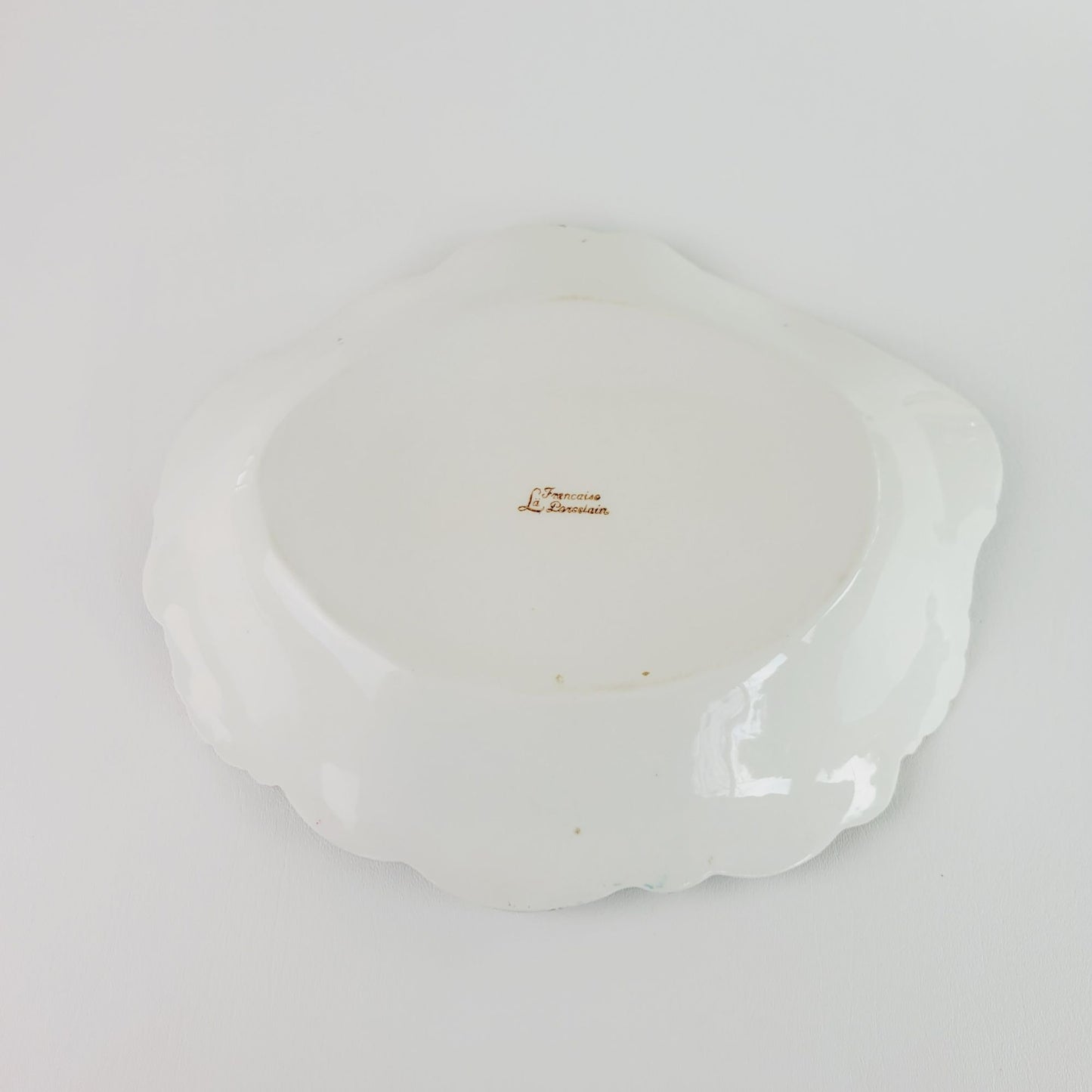 Antique La Francaise Porcelain Blue Shell & Pink Floral Bowl, Gold Trim Matte Floral, c.1900-16,