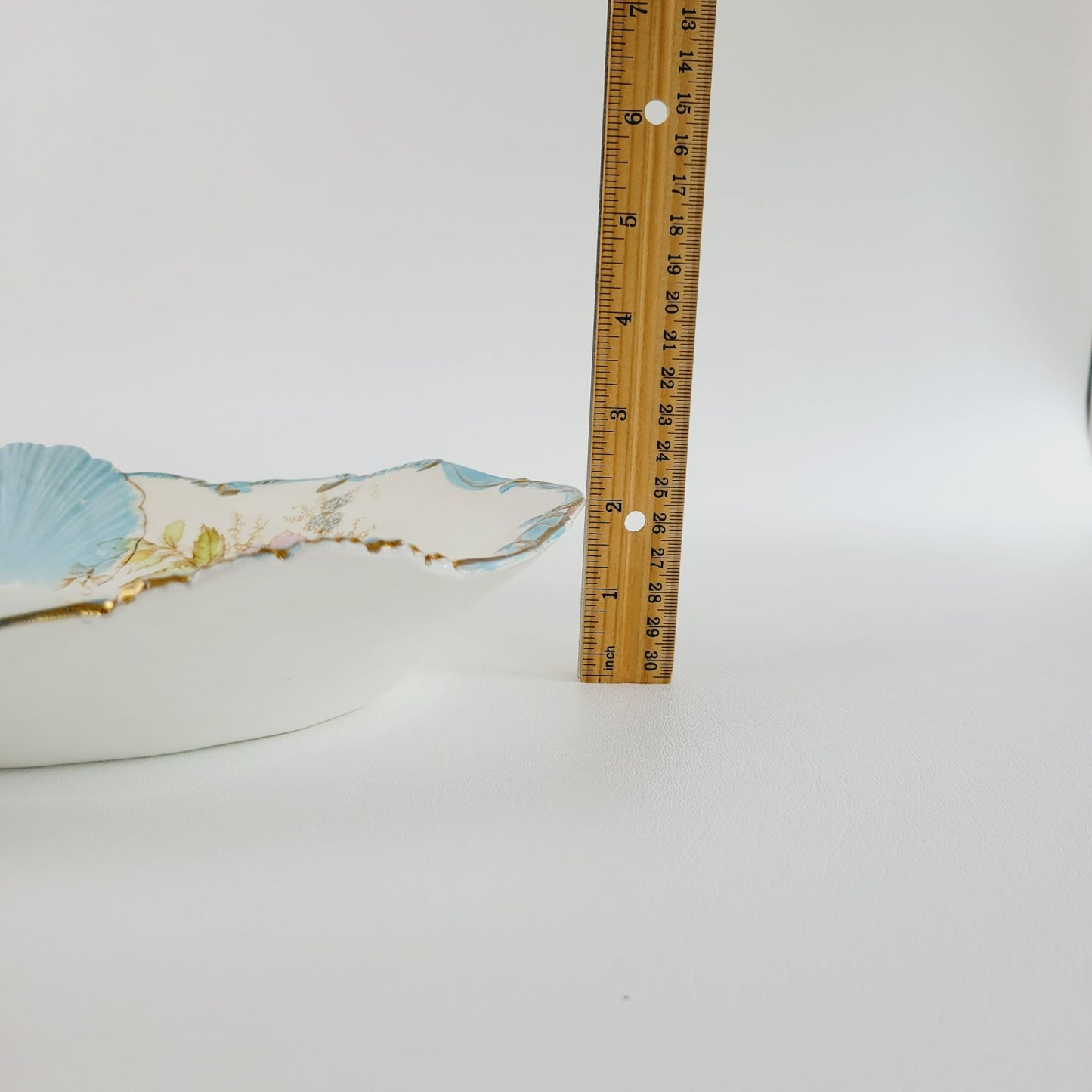 Antique La Francaise Porcelain Blue Shell & Pink Floral Bowl, Gold Trim Matte Floral, c.1900-16,