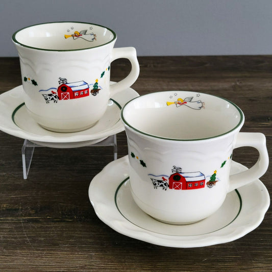 Pfaltzgraff Snow Village Cup & Saucer, 2 Sets, c.1990s