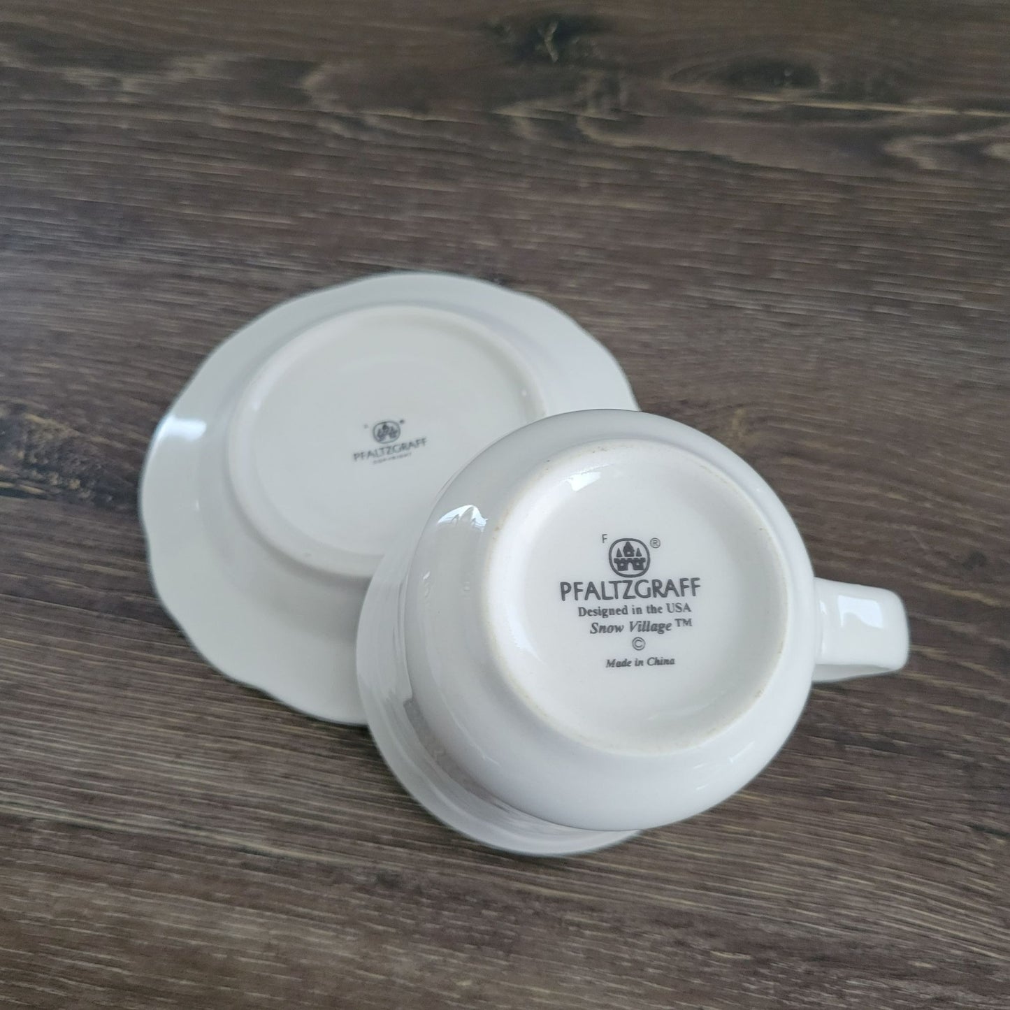 Pfaltzgraff Snow Village Cup & Saucer, 2 Sets, c.1990s