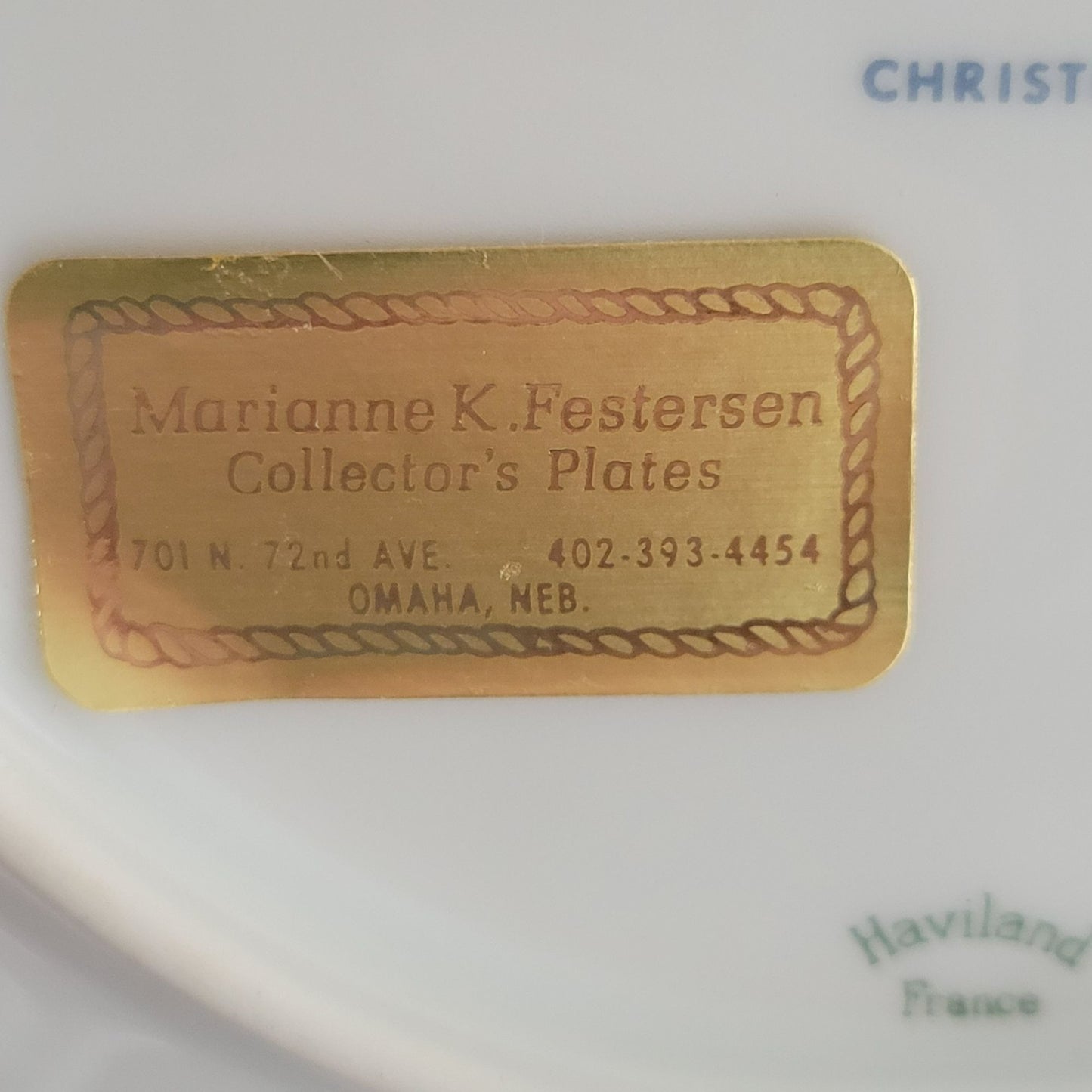 Haviland 12 Days of Christmas Plate, Five Gold Rings 1974, Limoges France