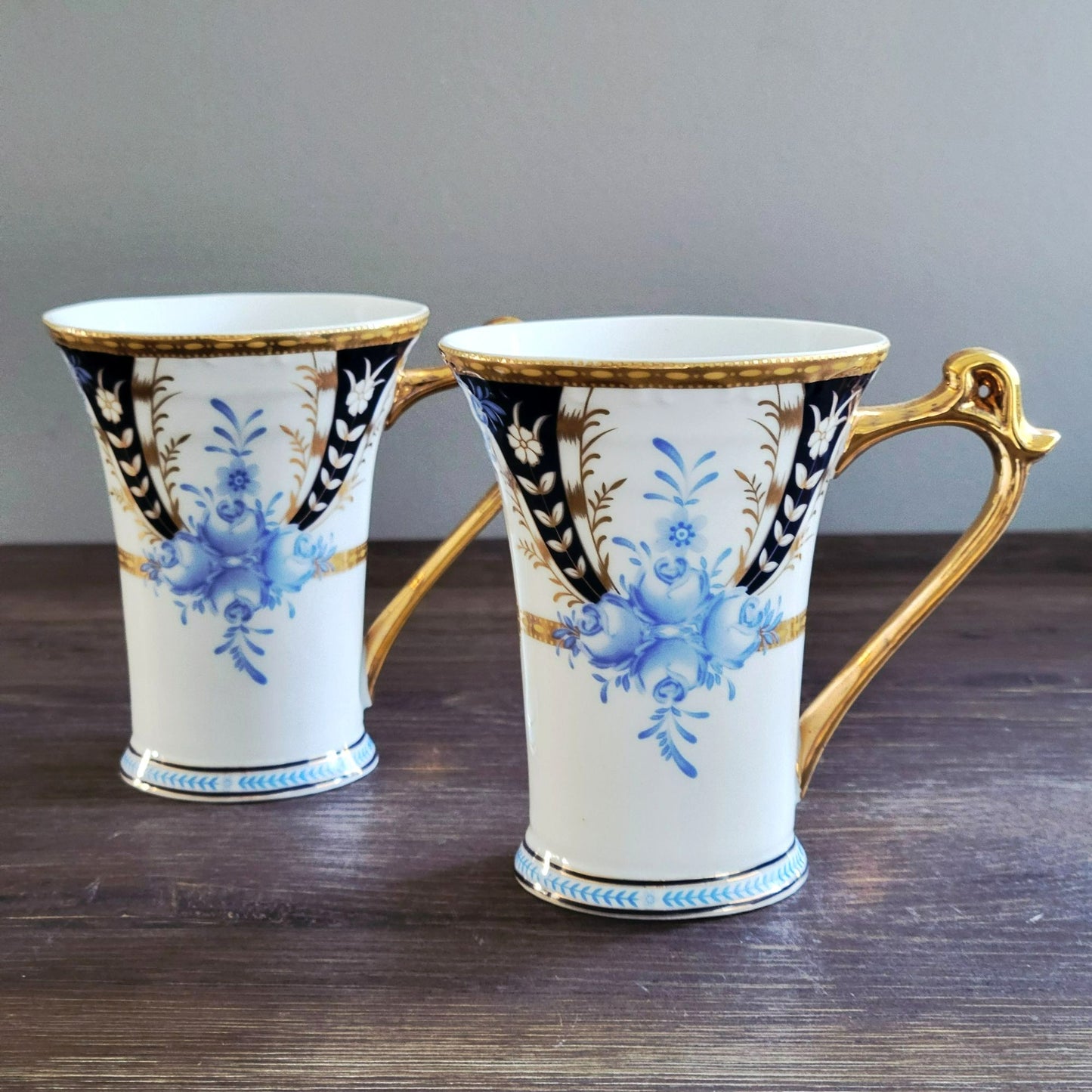Sorelle Blue White & Gold Floral Mug Set of 2,  Made in Italy
