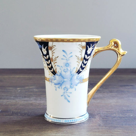 Sorelle Blue White & Gold Floral Mug Set of 2,  Made in Italy