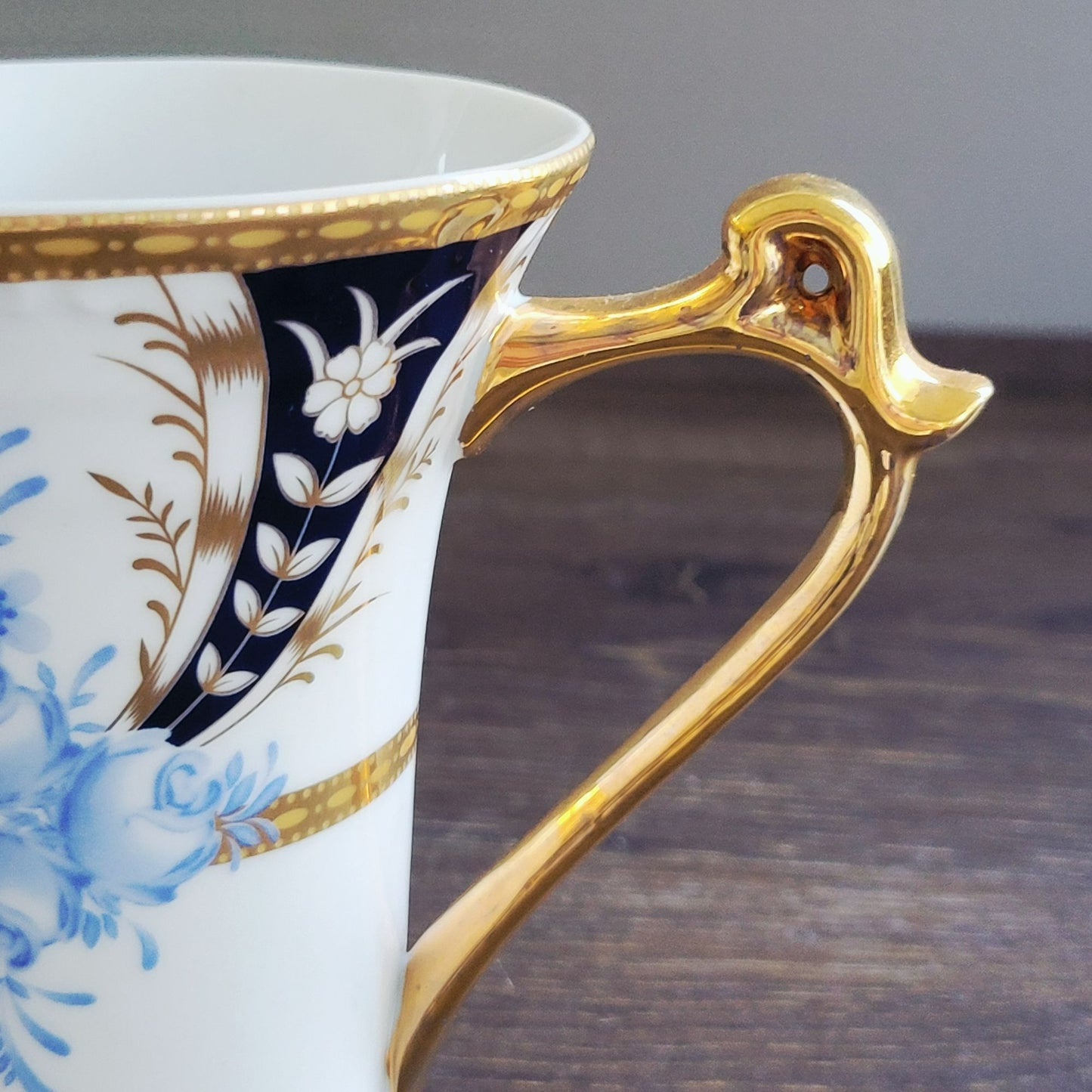 Sorelle Blue White & Gold Floral Mug Set of 2,  Made in Italy