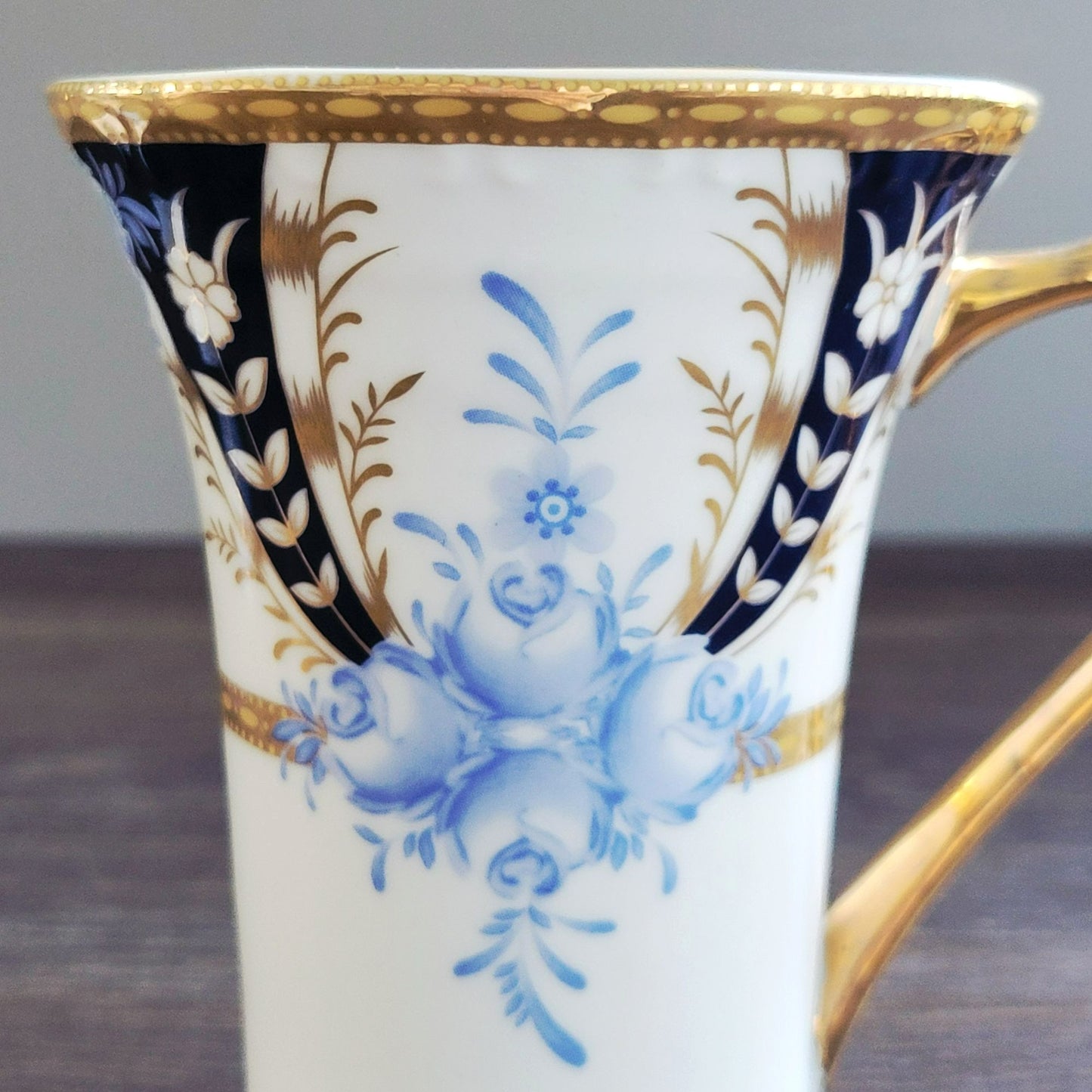 Sorelle Blue White & Gold Floral Mug Set of 2,  Made in Italy