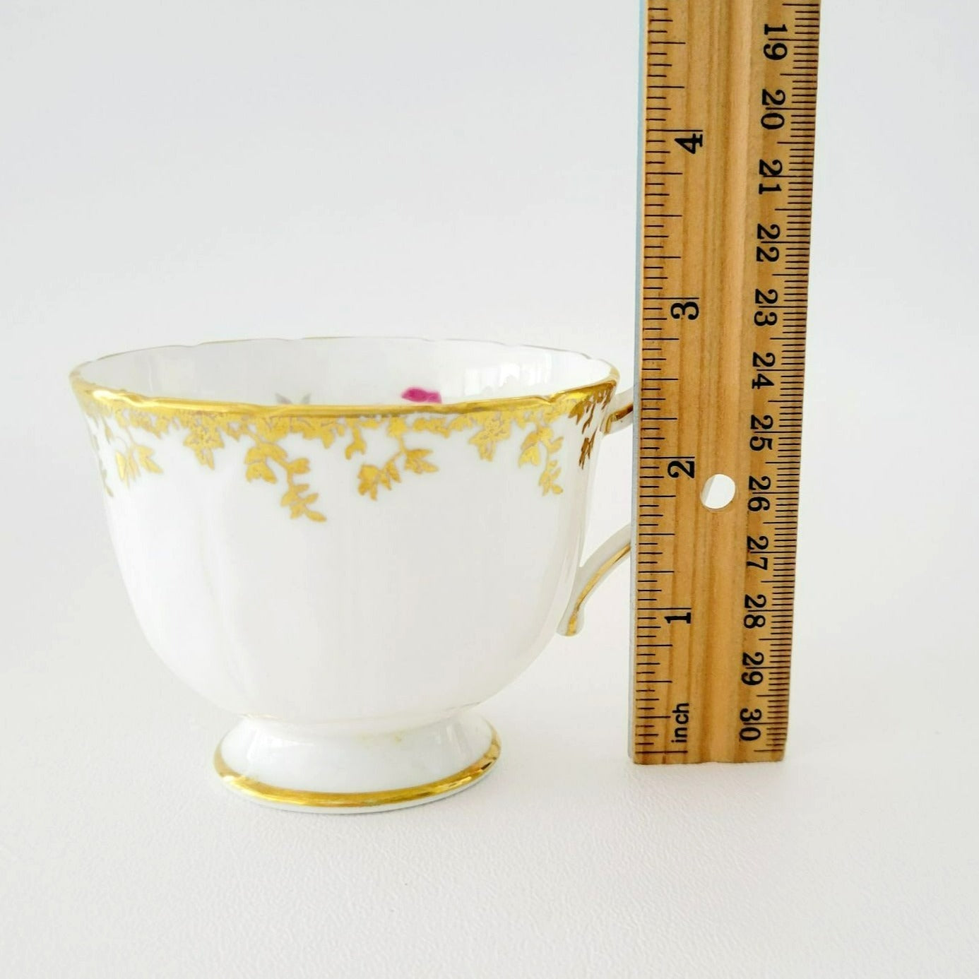 Aynsley Floral Gold Ivy Teacup, Pink & White Floral Design Inside, Gold Ivy Edge, English Bone China