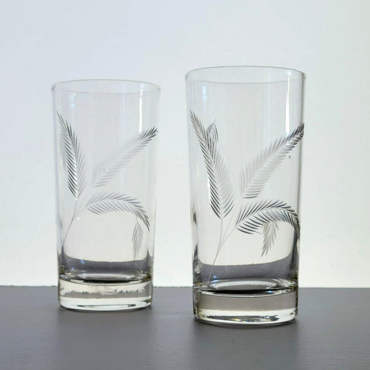 Vintage Etched Wheat Tumbler Glasses, Set of 2