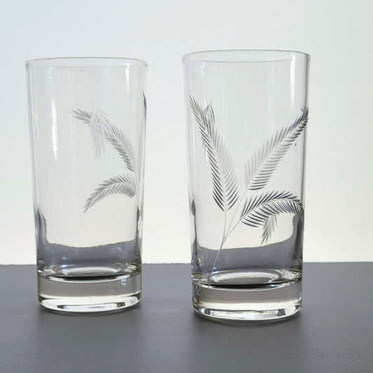 Vintage Etched Wheat Tumbler Glasses, Set of 2