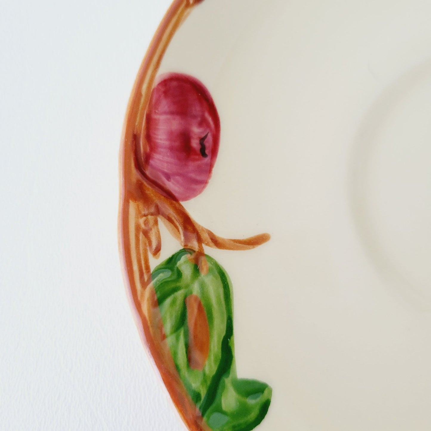Franciscan Apple Teacups & Saucers, 2 Sets, Hand Painted Embossed Fruit, USA Made c.1960s