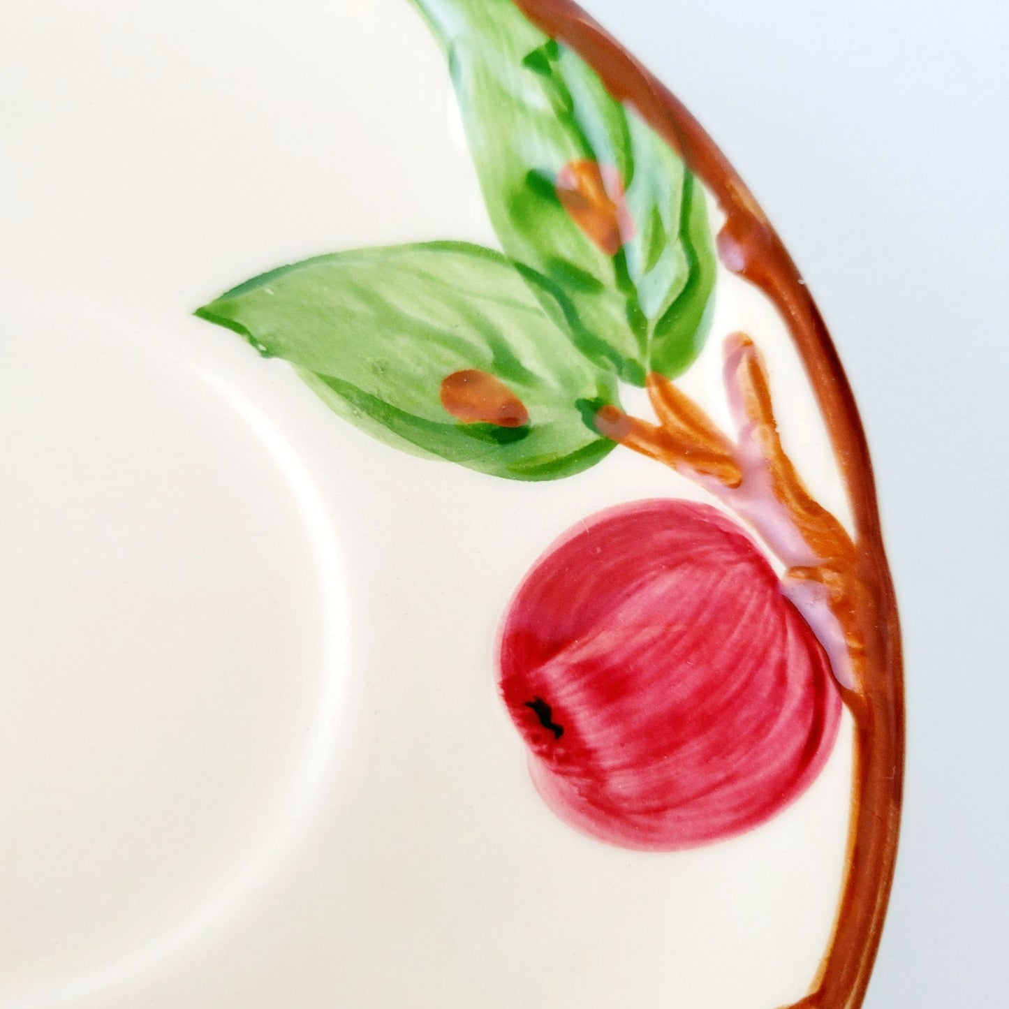 Franciscan Apple Teacups & Saucers, 2 Sets, Hand Painted Embossed Fruit, USA Made c.1960s