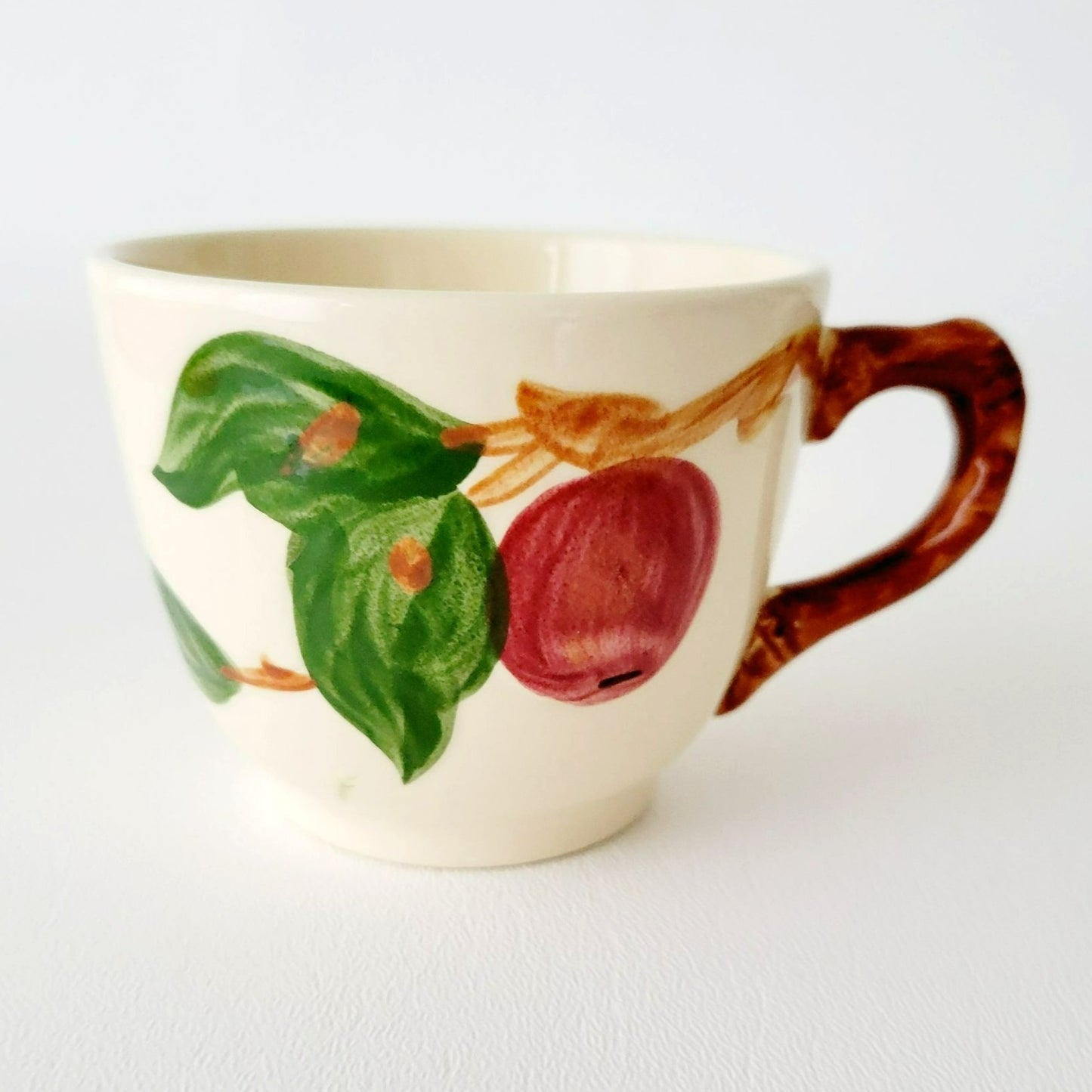Franciscan Apple Teacups & Saucers, 2 Sets, Hand Painted Embossed Fruit, USA Made c.1960s