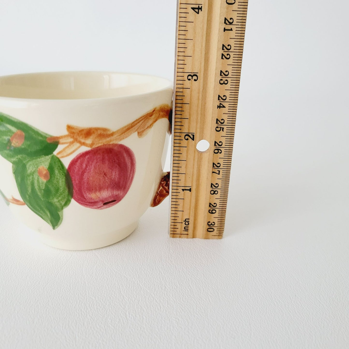 Franciscan Apple Teacups & Saucers, 2 Sets, Hand Painted Embossed Fruit, USA Made c.1960s